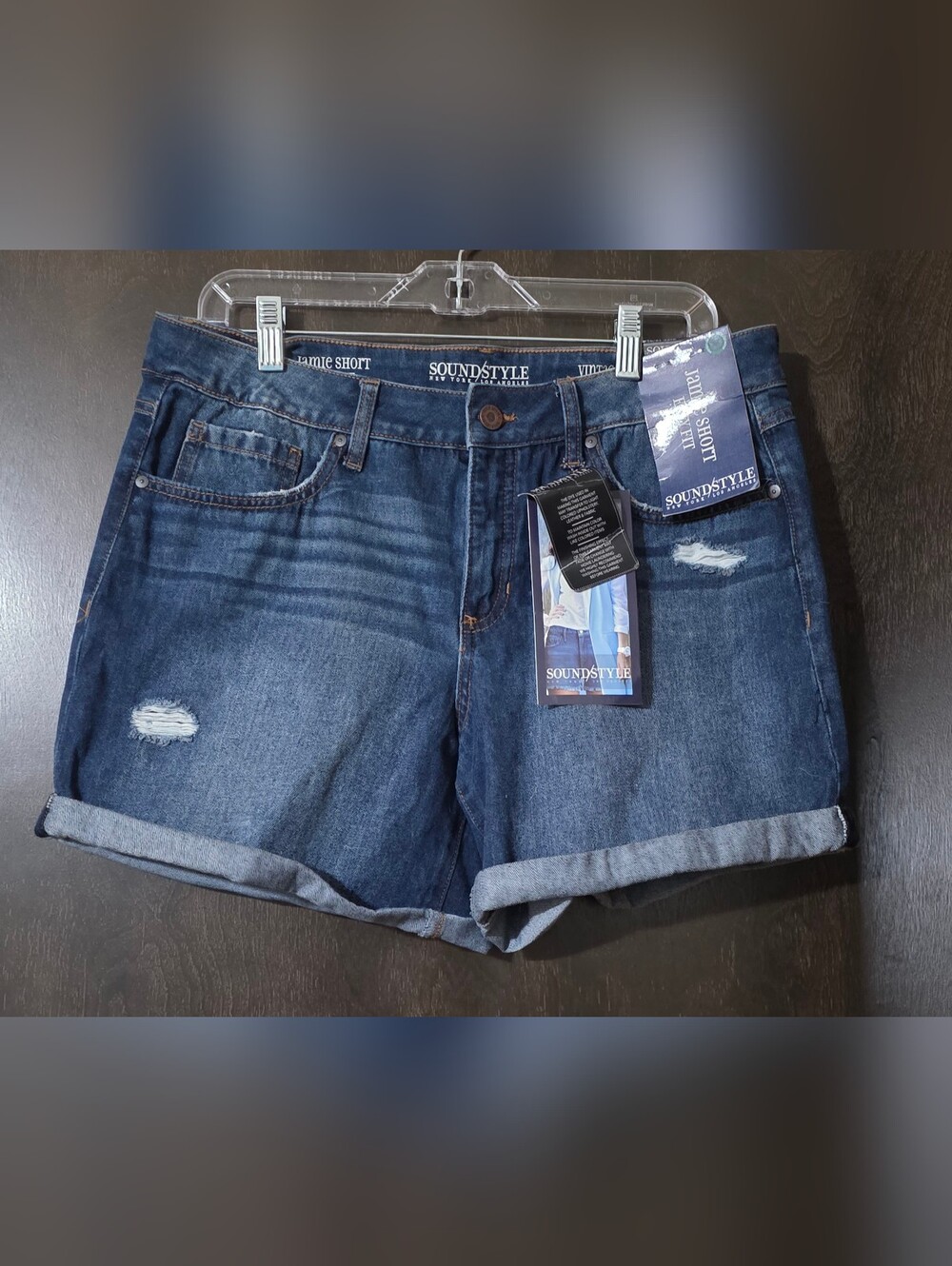 Soundstyle Jaime Short Easy Fit Women's Dark Wash Rolled Cuff Jean Shorts Sz 12